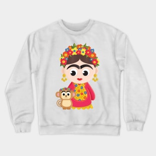 Frida Kahlo With Monkey Crewneck Sweatshirt